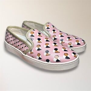 Coach 8B Pink Heart‎ Print Slip On Sneakers Metallic Gold Trim FG2113 Travel